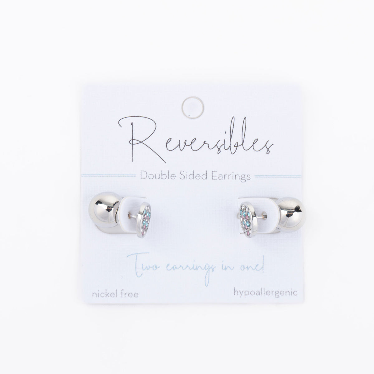 Pave Disc & Bead Reversible Earrings