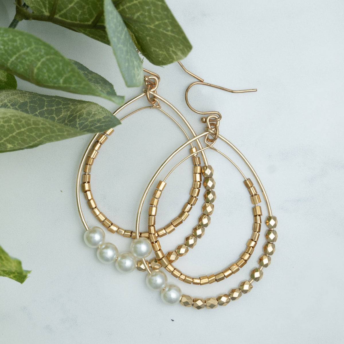 Andra Pearl Drop Earrings with Pearl & Gold Beads
