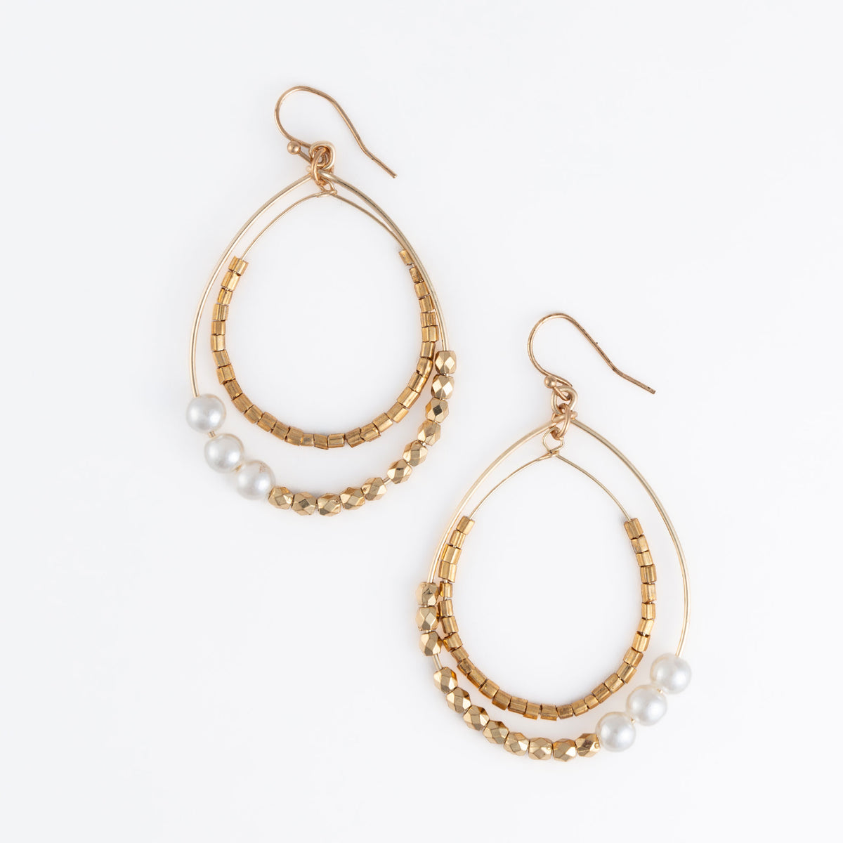 Andra Pearl Drop Earrings with Pearl & Gold Beads