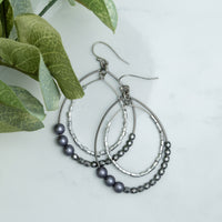 Andra Pearl Drop Earrings with Pearl & Hematite Beads
