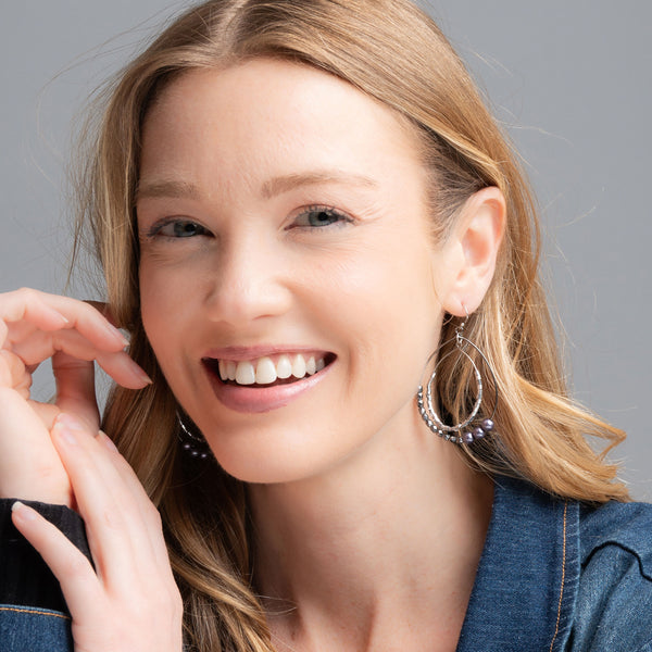 Andra Pearl Drop Earrings with Pearl & Hematite Beads