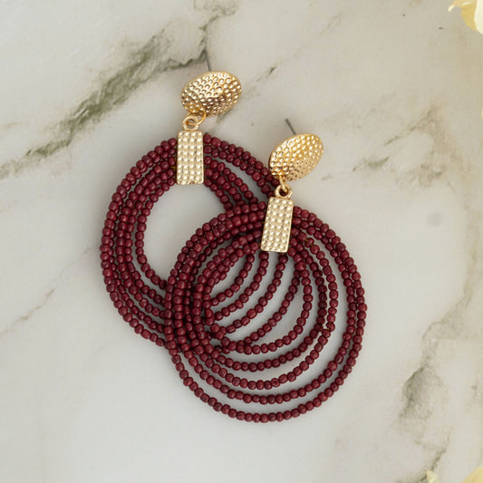 Marise Cabernet Hoop Seed Bead Earrings