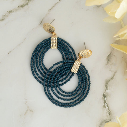 Marise Teal Hoop Seed Bead Earrings