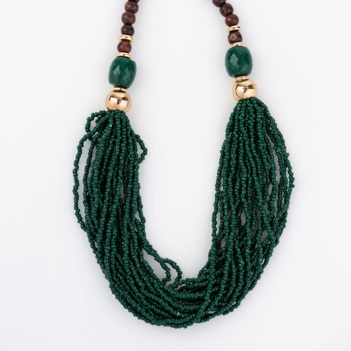 Safiya Deep Green 16" Seed Bead Necklace
