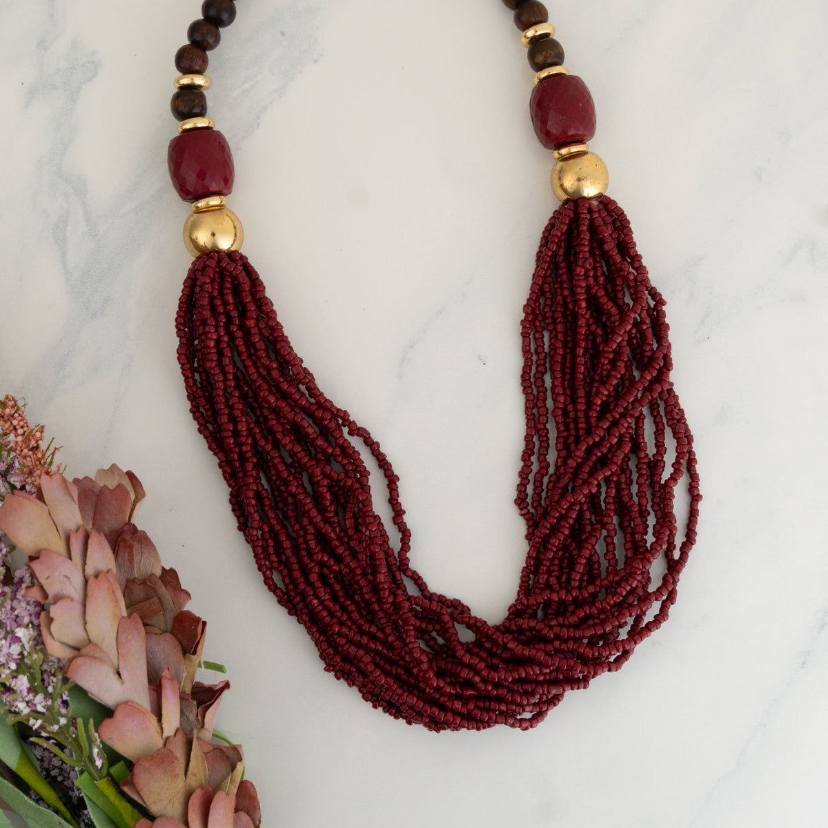 Safiya Cabernet 16" Seed Bead Necklace