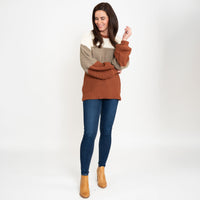Tierra Orange Color Block Relaxed Fit Chunky Sweater
