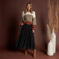 Tierra Orange Color Block Relaxed Fit Chunky Sweater