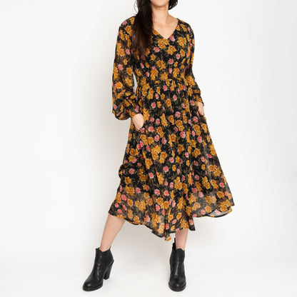 Brett Long Sleeve Floral Midi Dress