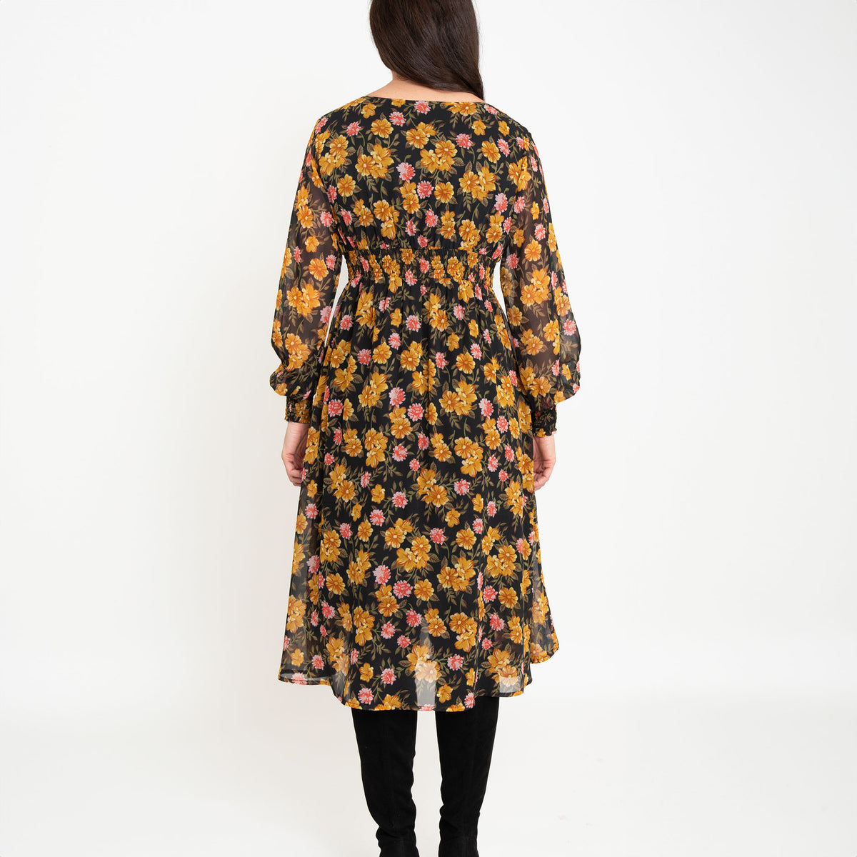 Brett Long Sleeve Floral Midi Dress