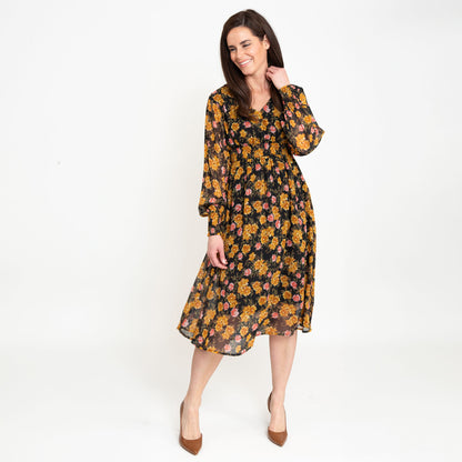 Brett Long Sleeve Floral Midi Dress