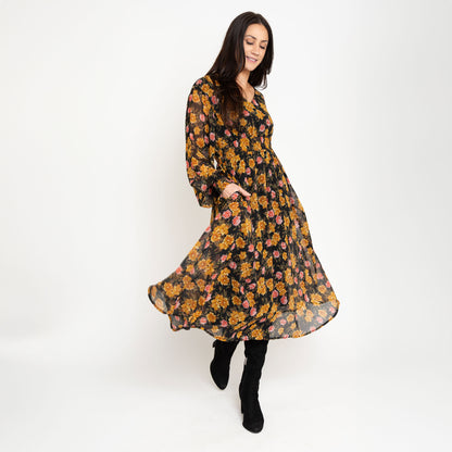 Brett Long Sleeve Floral Midi Dress