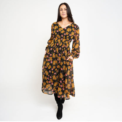 Brett Long Sleeve Floral Midi Dress