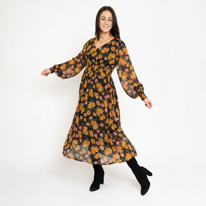 Brett Long Sleeve Floral Midi Dress