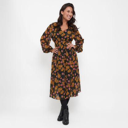Brett Long Sleeve Floral Midi Dress