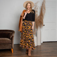 Brett Marigold Floral Tiered Maxi Skirt