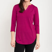 Daisy 3/4 Sleeve V-Neck Jersey Fuschia Tunic Blouse
