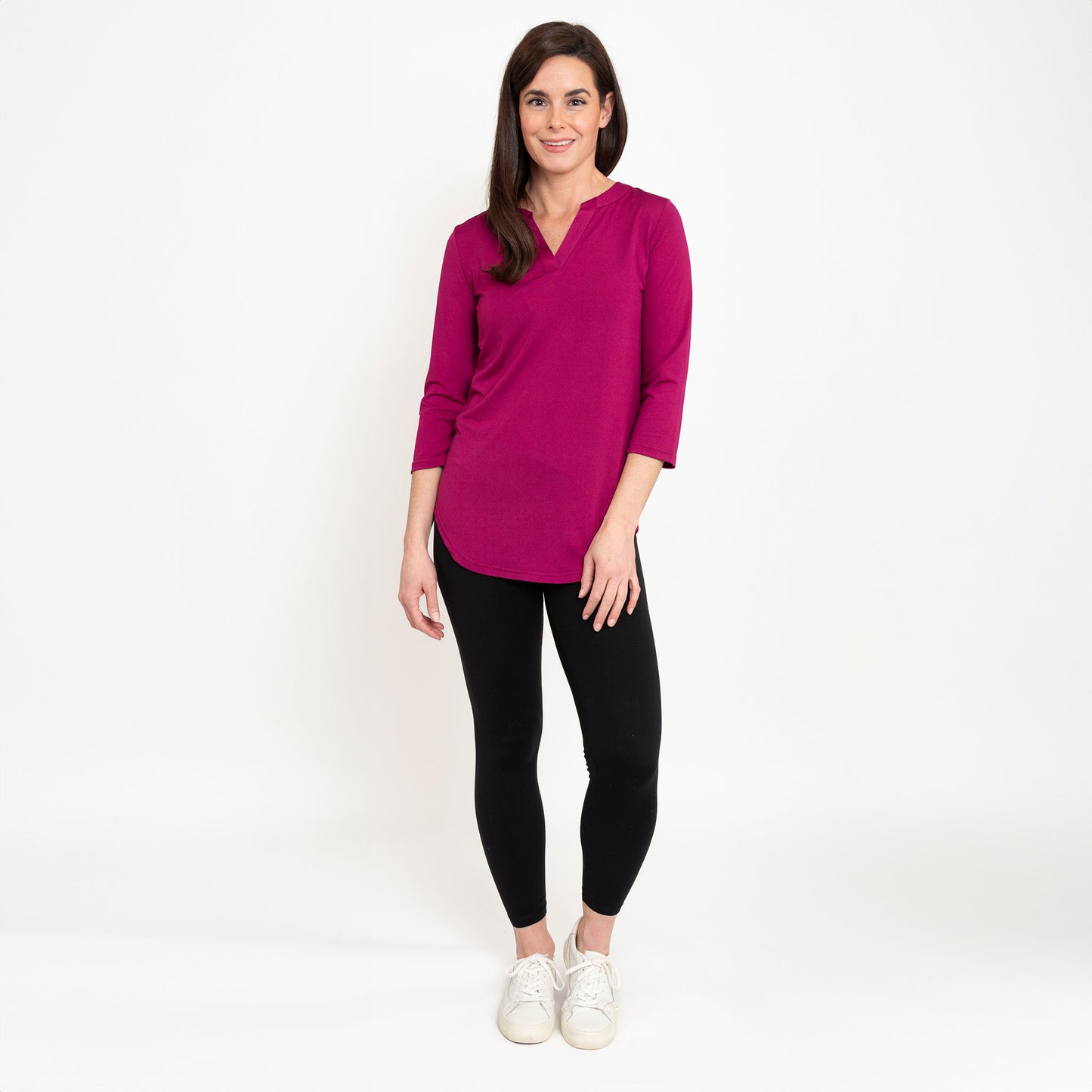 Daisy 3/4 Sleeve V-Neck Jersey Fuschia Tunic Blouse