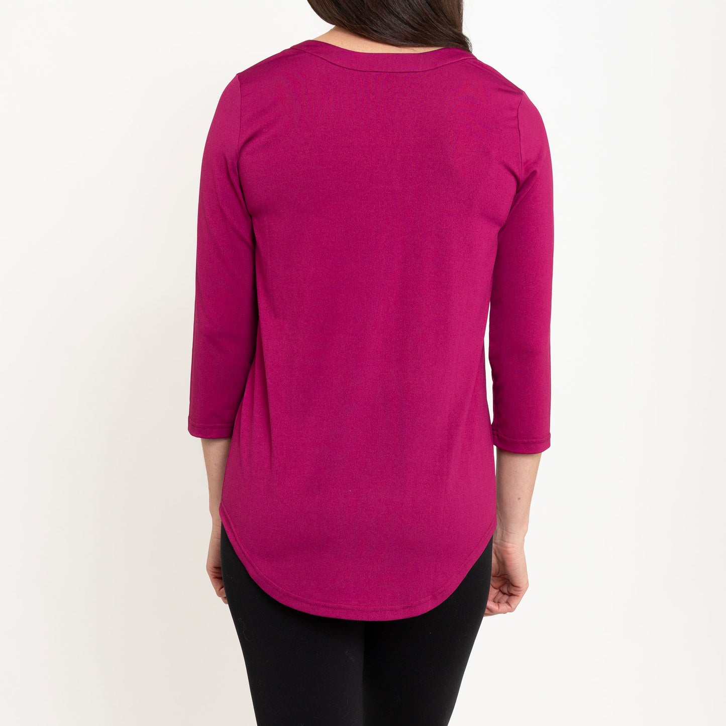 Daisy 3/4 Sleeve V-Neck Jersey Fuschia Tunic Blouse
