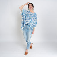 Elsie Blue Paisley Fringe One Size Beach Swimsuit Cover Up