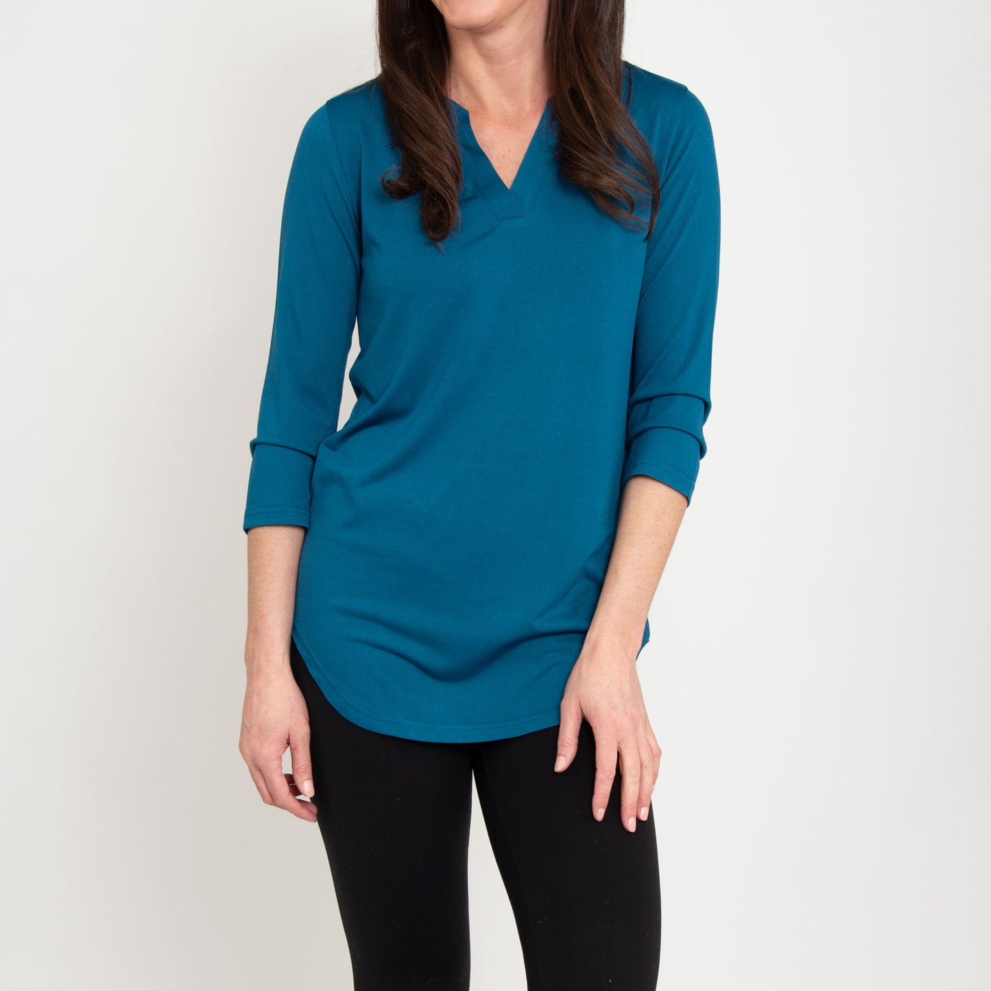 Daisy 3/4 Sleeve V-Neck Jersey Teal Tunic Blouse