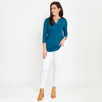 Daisy 3/4 Sleeve V-Neck Jersey Teal Tunic Blouse