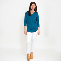 Daisy 3/4 Sleeve V-Neck Jersey Teal Tunic Blouse