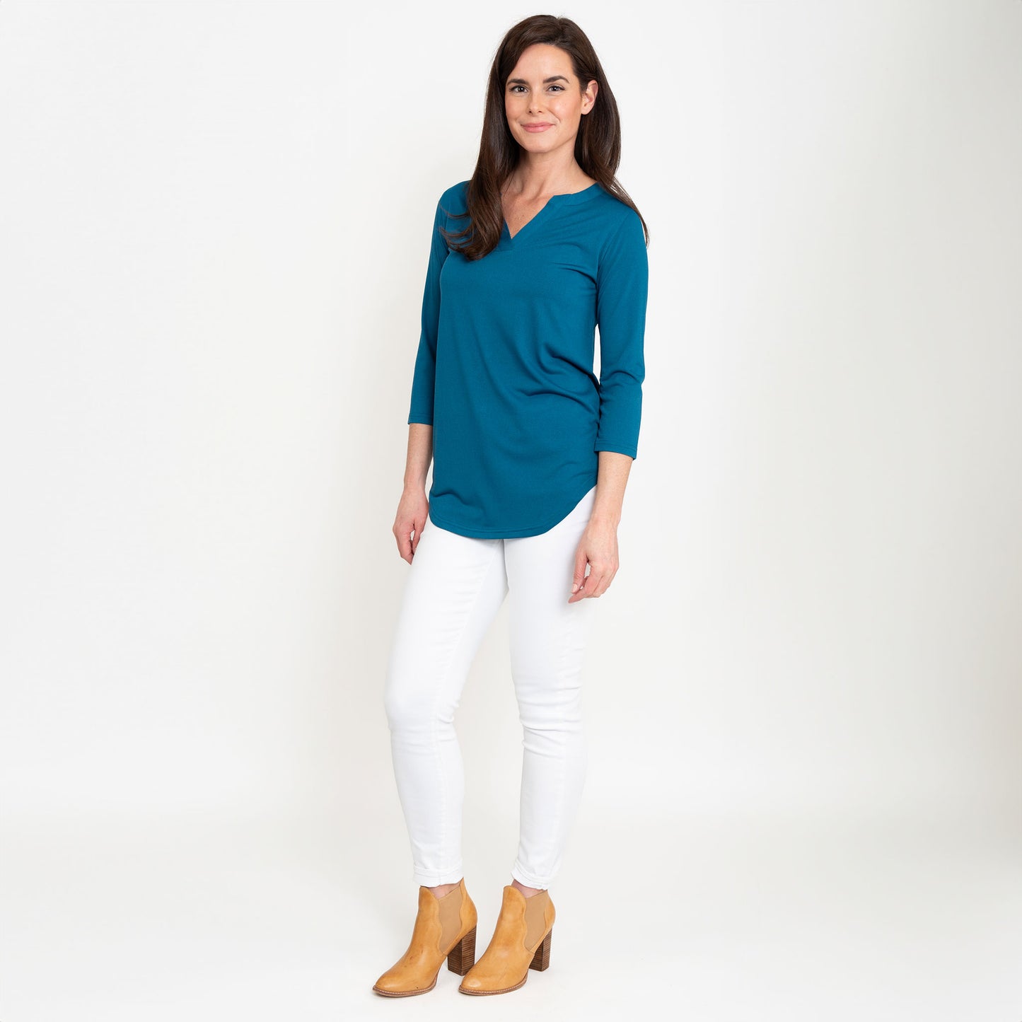 Daisy 3/4 Sleeve V-Neck Jersey Teal Tunic Blouse
