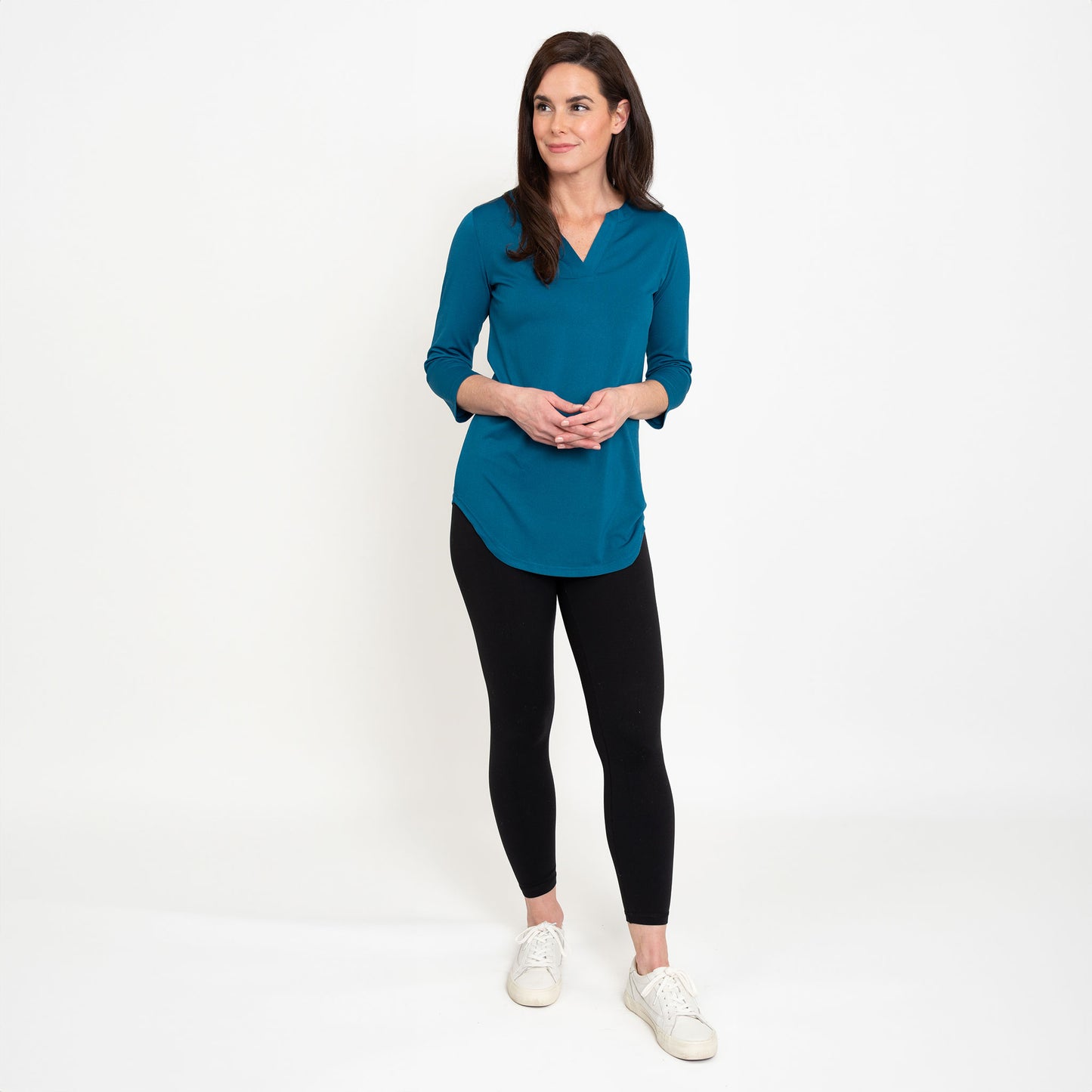 Daisy 3/4 Sleeve V-Neck Jersey Teal Tunic Blouse