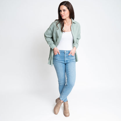 Aaliyah Gauze Long Sleeve Button Up Top