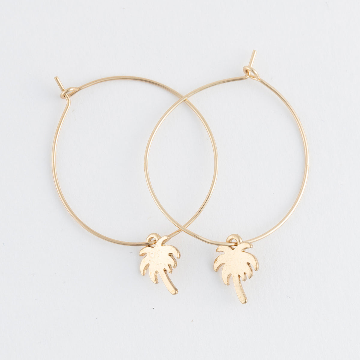 Dainty Palm Tree Charm Hoop Earrings