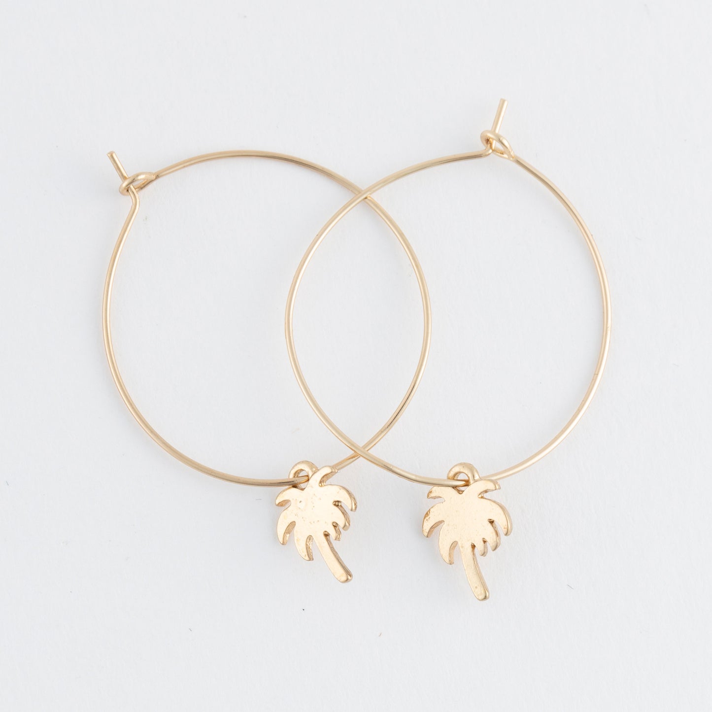 Dainty Palm Tree Charm Hoop Earrings