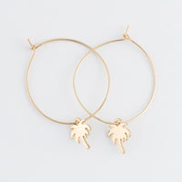 Dainty Palm Tree Charm Hoop Earrings