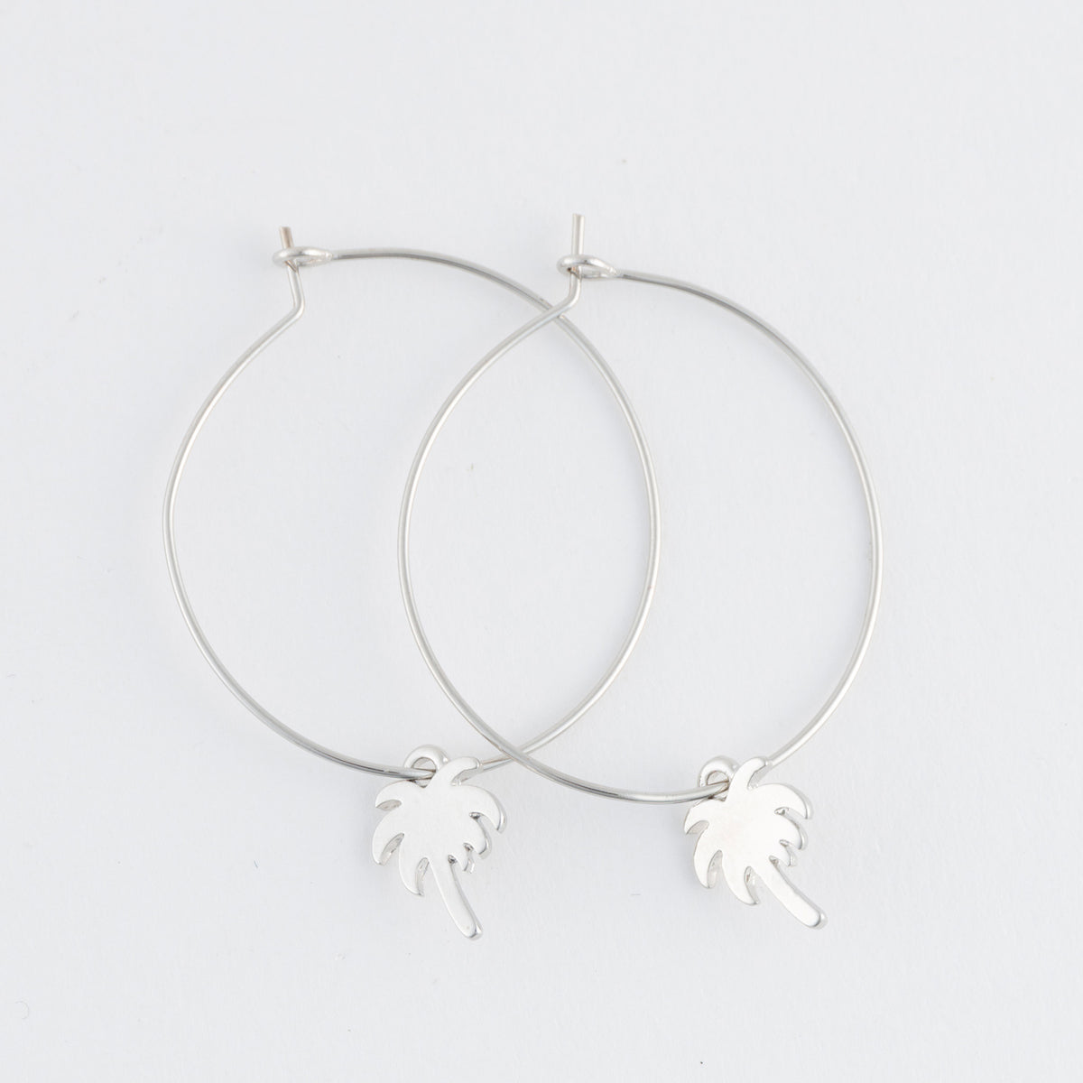 Dainty Palm Tree Charm Hoop Earrings