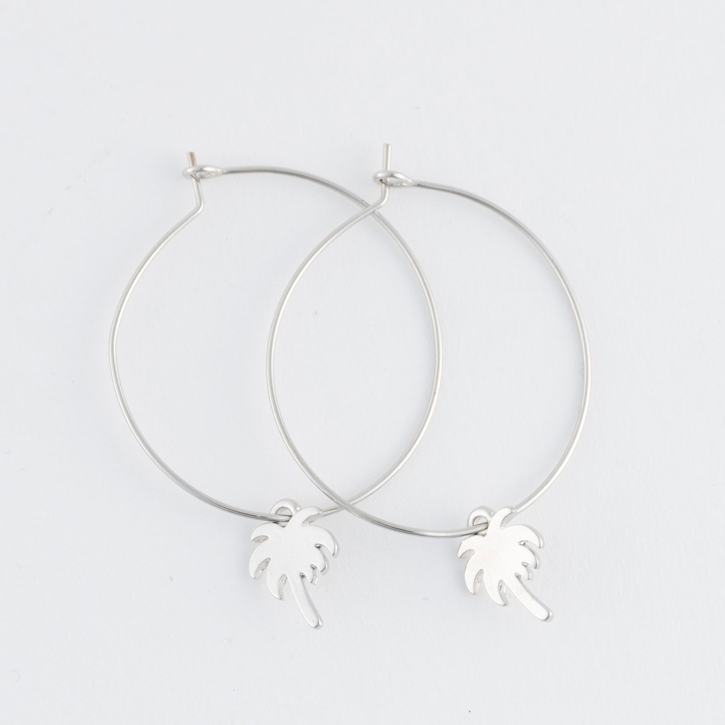 Dainty Palm Tree Charm Hoop Earrings