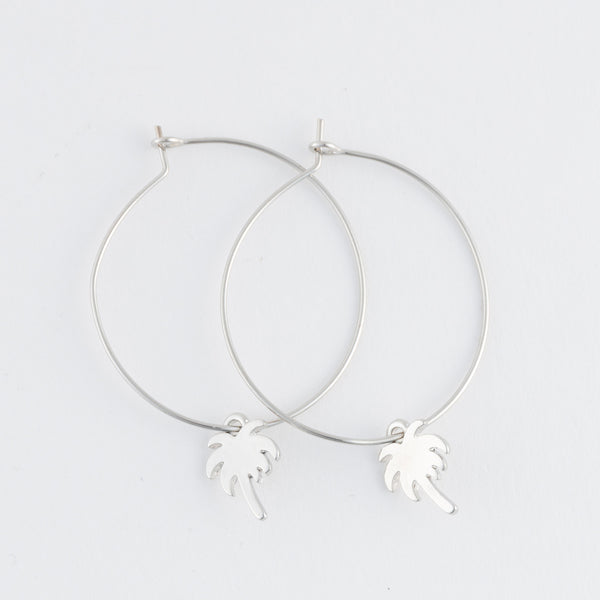 Dainty Palm Tree Charm Hoop Earrings