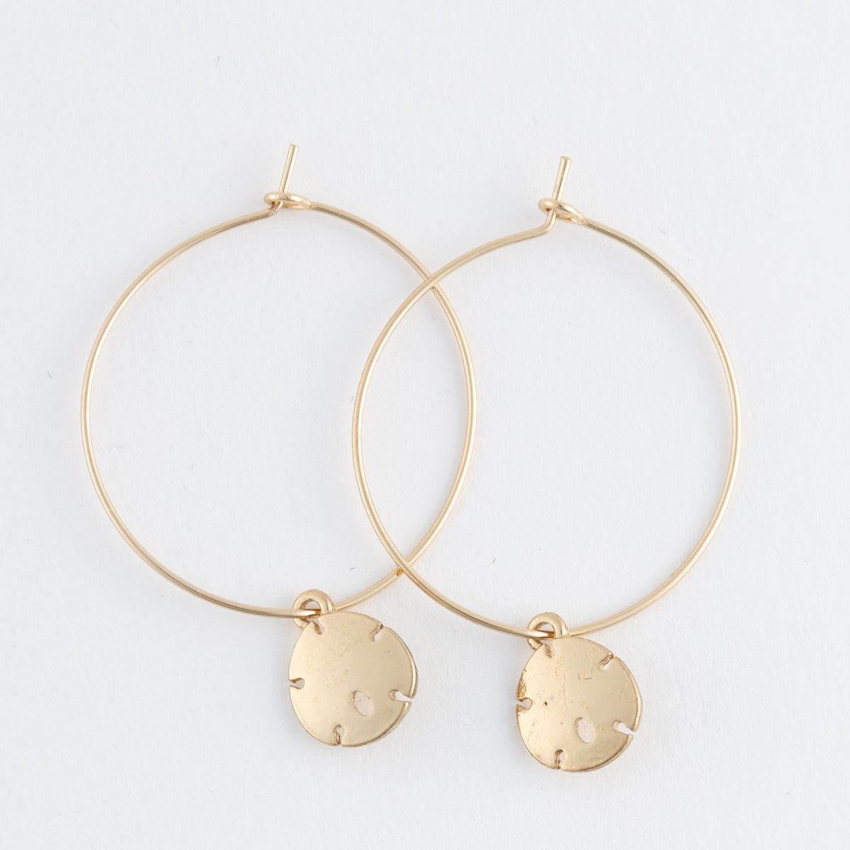Dainty Sand Dollar Charm Hoop Earrings