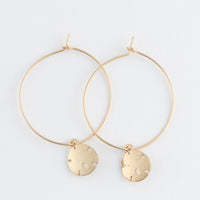 Dainty Sand Dollar Charm Hoop Earrings