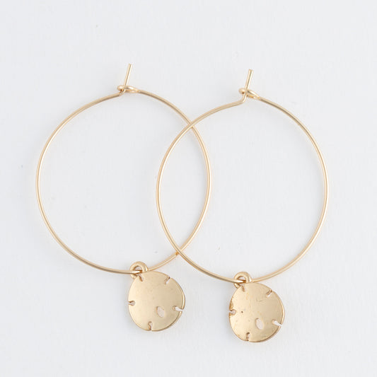 Dainty Sand Dollar Charm Hoop Earrings