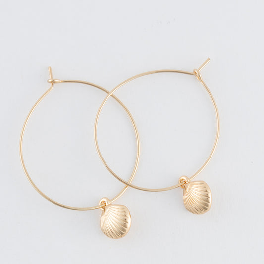 Dainty Seashell Charm Hoop Earrings