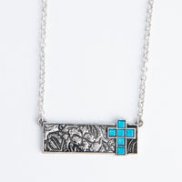 Zenni Engraved Antique Silver Bar 18" Pendant Necklace