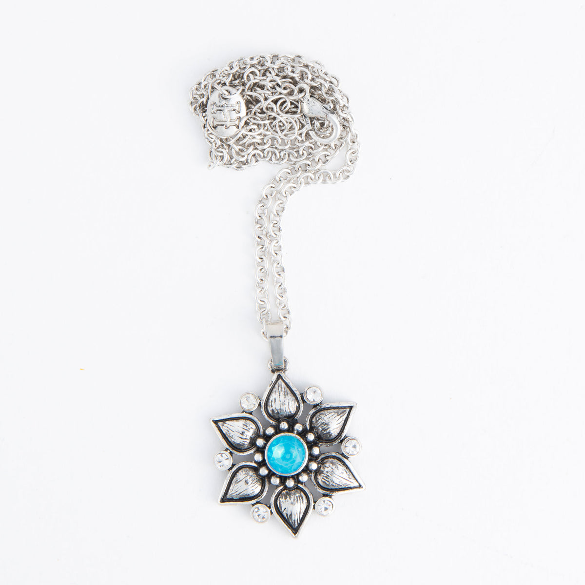 Zenni Engraved Antique Silver Flower 18" Pendant Necklace