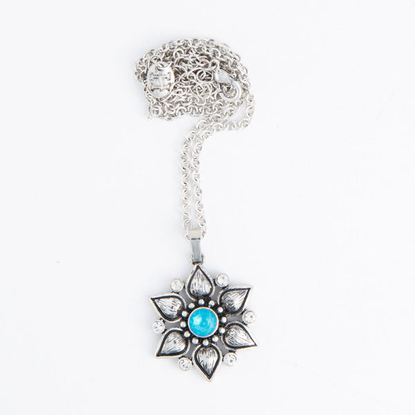 Zenni Engraved Antique Silver Flower 18" Pendant Necklace