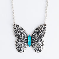 Zenni Engraved Antique Silver Butterfly 18" Pendant Necklace