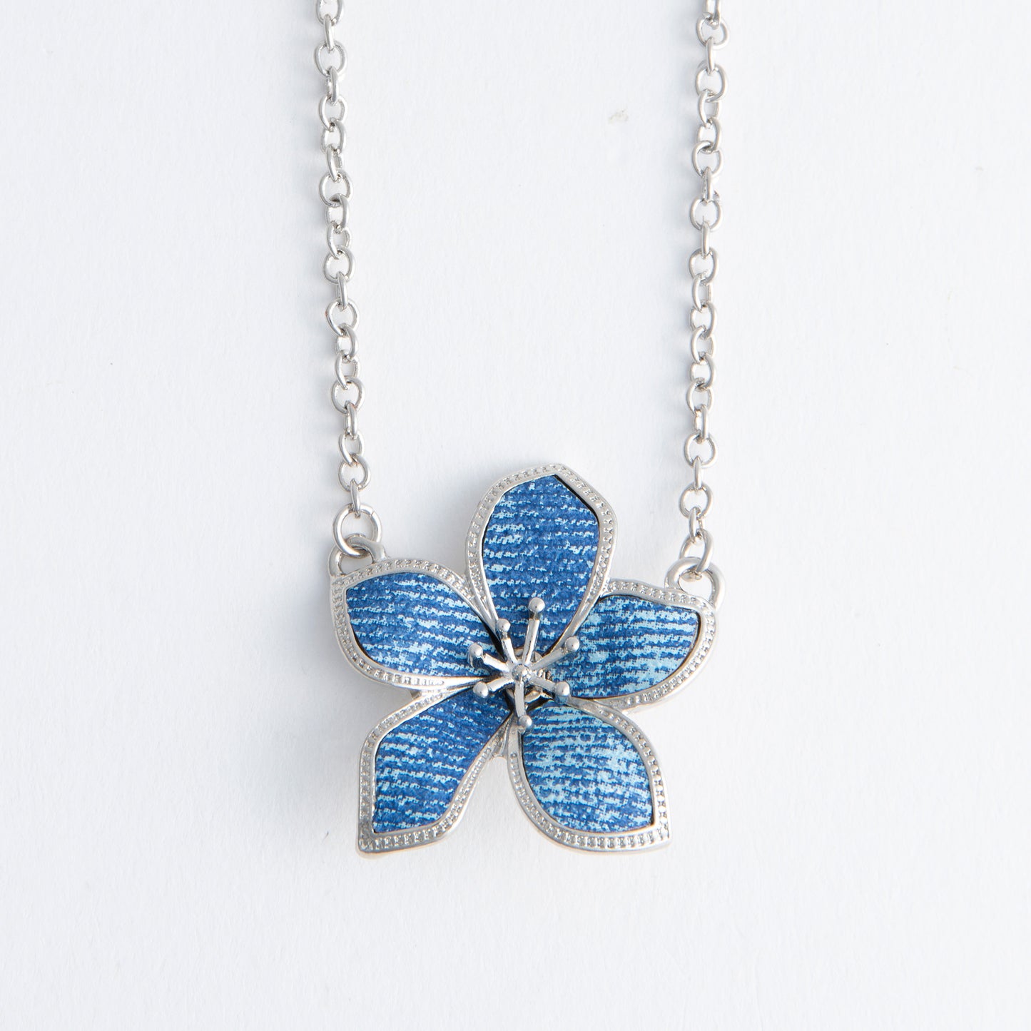 Tyla Denim Flower Pendant Necklace