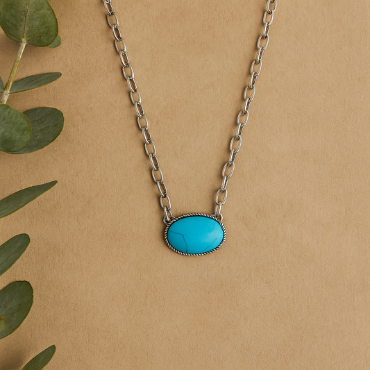 Jordana Oval Genuine Turquoise 16" Pendant Necklace