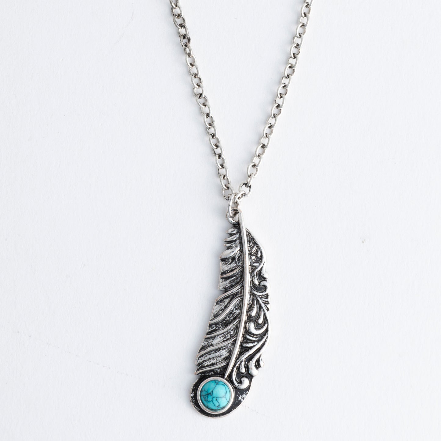 Everleigh Turquoise Stone Feather 18" Pendant Necklace