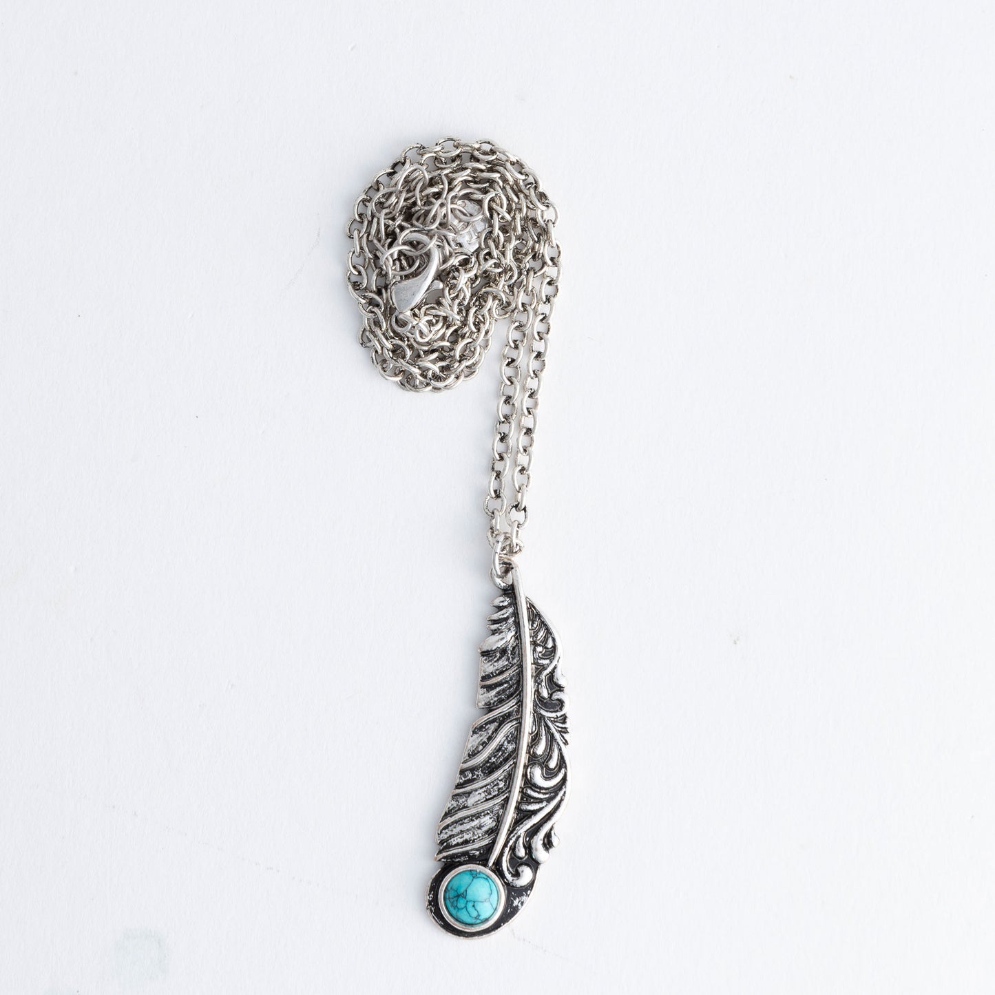 Everleigh Turquoise Stone Feather 18" Pendant Necklace