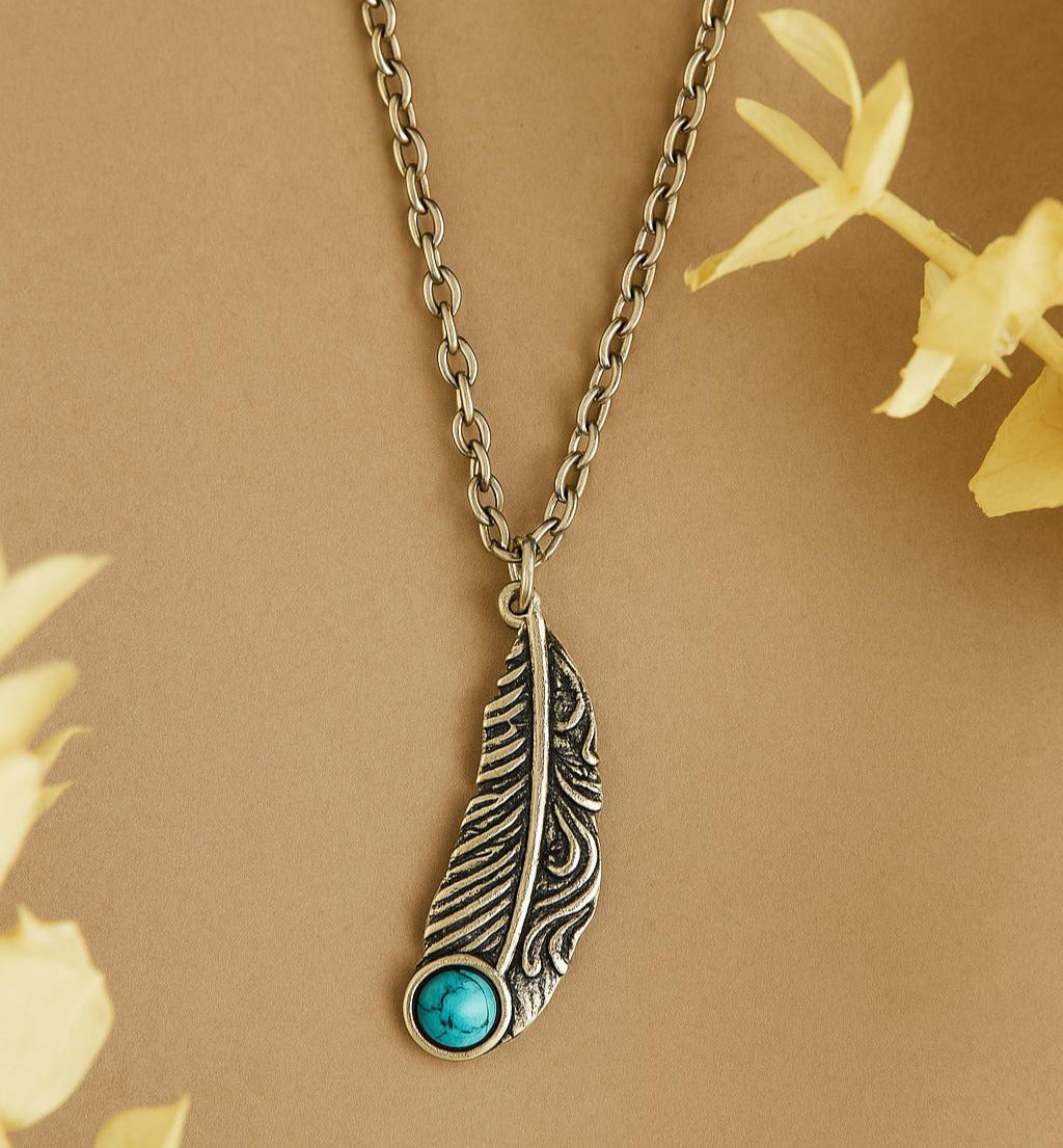 Everleigh Turquoise Stone Feather 18" Pendant Necklace