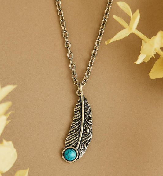 Everleigh Turquoise Stone Feather 18" Pendant Necklace