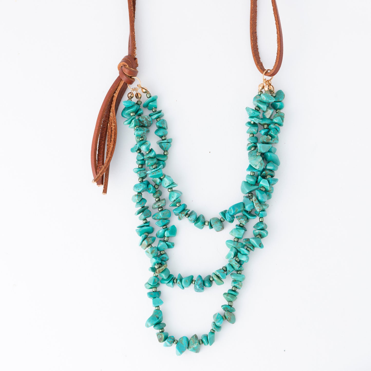 Lorelei Leather Multi Row Turquoise 24" Layered Necklace